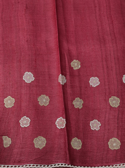 Maroon Tussar Embroidery Silk Saree