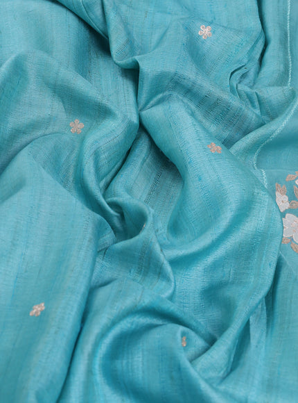 Firozi Tussar Embroidery Silk Saree