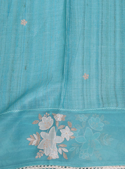 Firozi Tussar Embroidery Silk Saree