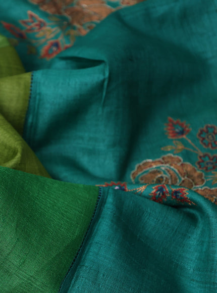 Green - Teal Green Tussar Embroidery Silk Saree