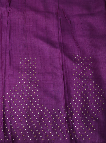 Pink - Purple Tussar Embroidery Silk Saree