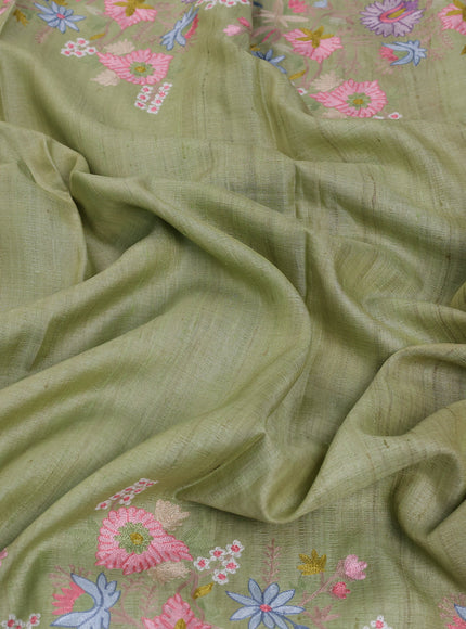 Pista Green  Tussar Embroidery Silk Saree