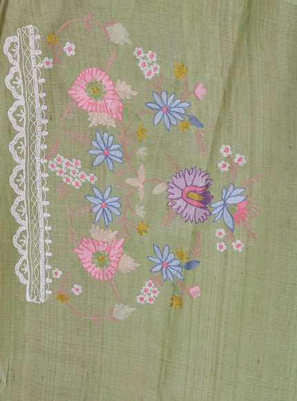 Pista Green  Tussar Embroidery Silk Saree