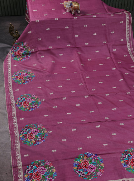 Mauve Pink Tussar Embroidery Silk Saree