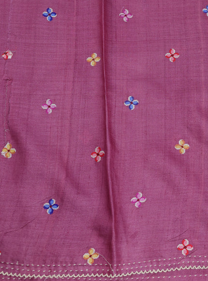 Mauve Pink Tussar Embroidery Silk Saree