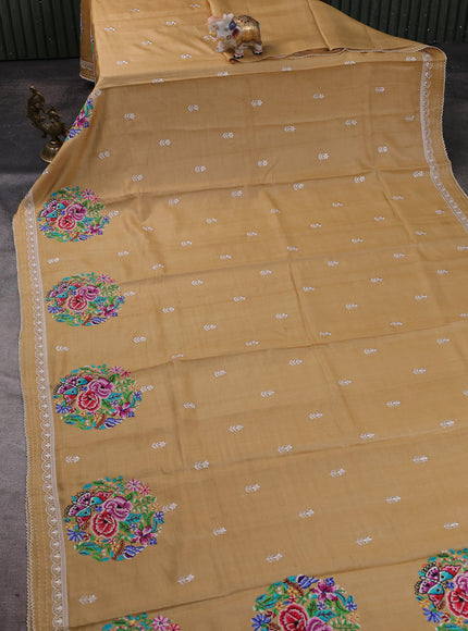 Sandal Tussar Embroidery Silk Saree