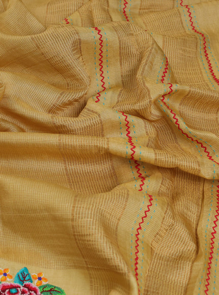 Yellow Tussar Embroidery Silk Saree