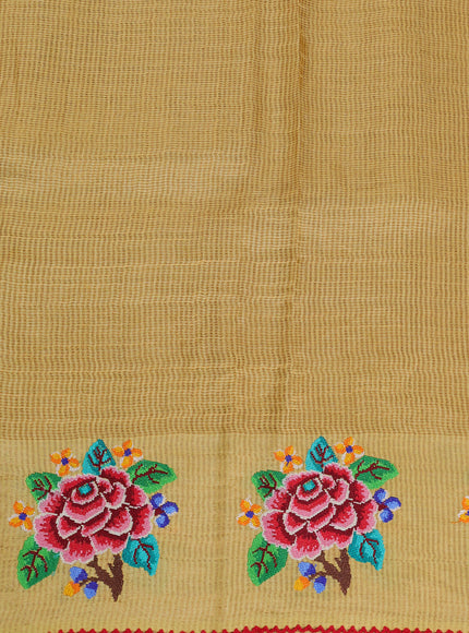 Yellow Tussar Embroidery Silk Saree