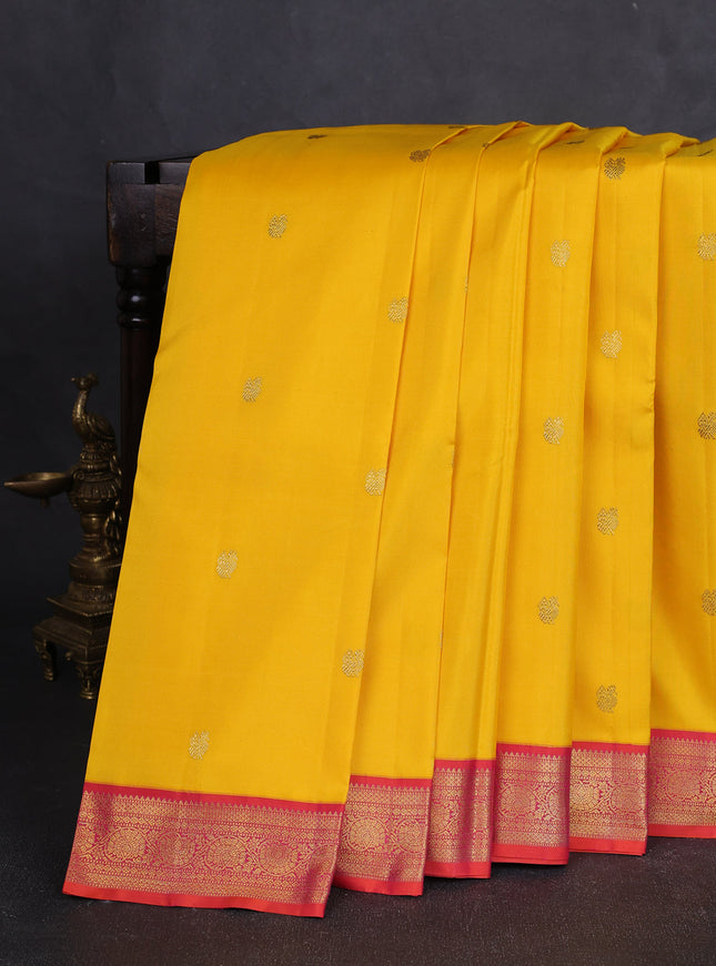 Yellow - Orange Pure Kanchipuram Silk Saree