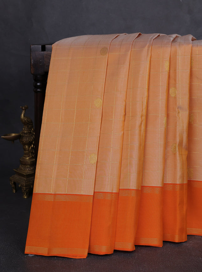 Golden Yellow - Orange Pure Kanchipuram Silk Saree