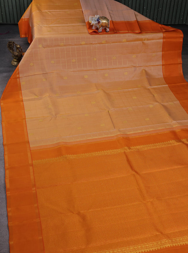 Golden Yellow - Orange Pure Kanchipuram Silk Saree