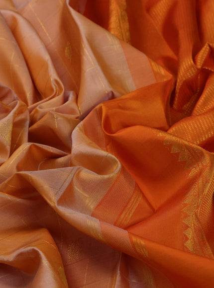 Golden Yellow - Orange Pure Kanchipuram Silk Saree