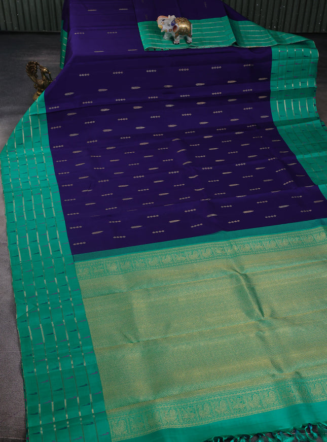 Blue - Teal Green Pure Kanchipuram Silk Saree
