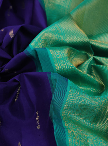 Blue - Teal Green Pure Kanchipuram Silk Saree