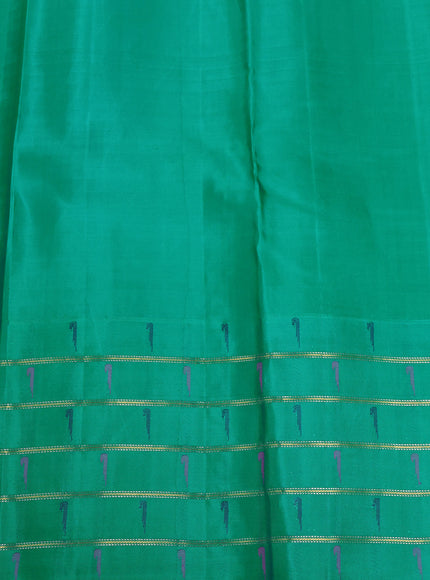 Blue - Teal Green Pure Kanchipuram Silk Saree