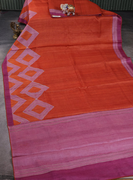 Orange - Onion Pink Printed Tussar Silk Saree