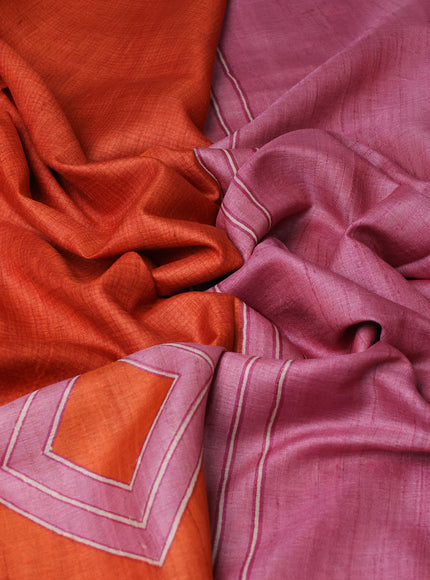 Orange - Onion Pink Printed Tussar Silk Saree
