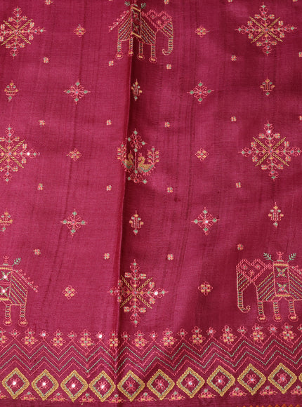 Orange - Onion Pink Printed Tussar Silk Saree