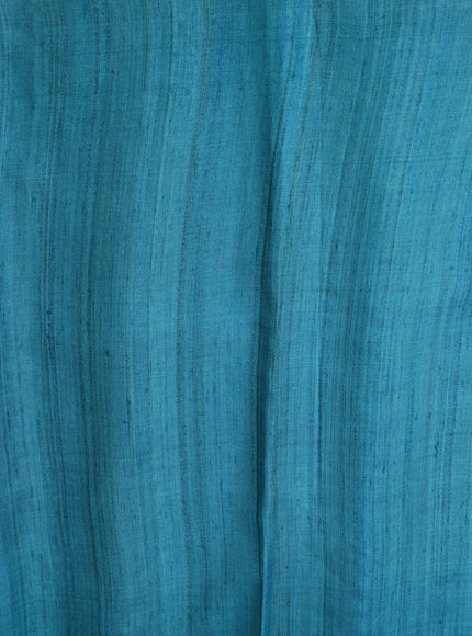 Grey - Turquoise Blue Printed Tussar Silk Saree