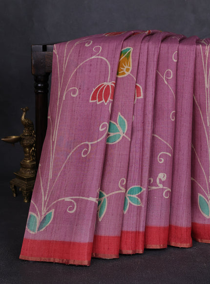 Onion Pink - Red Printed Tussar Silk Saree