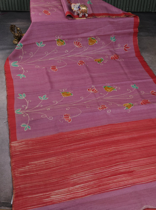 Onion Pink - Red Printed Tussar Silk Saree