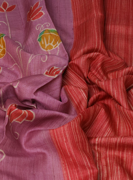 Onion Pink - Red Printed Tussar Silk Saree