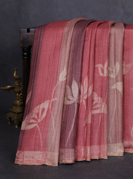 Rust Printed Tussar Silk Saree