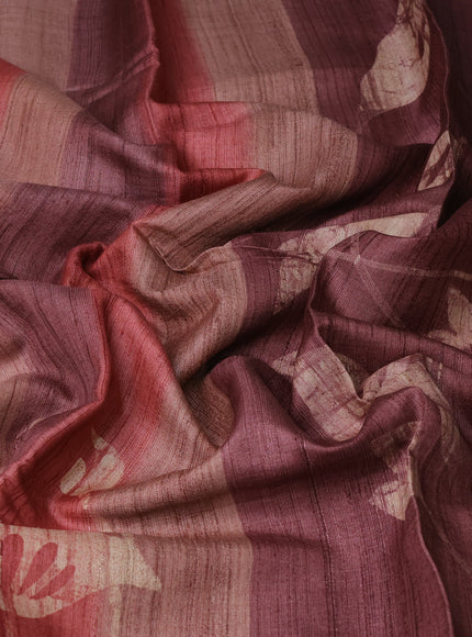 Rust Printed Tussar Silk Saree