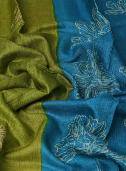 Light Green - Cs Blue Printed Tussar Silk Saree