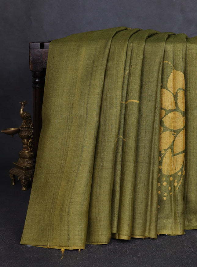 Mehendi Green Printed Tussar Silk Saree