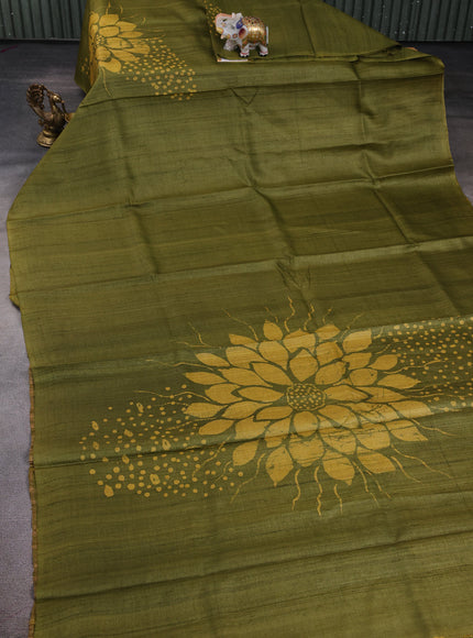 Mehendi Green Printed Tussar Silk Saree