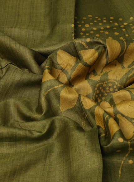 Mehendi Green Printed Tussar Silk Saree