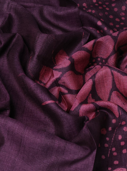 Wine Printed Tussar Silk Saree