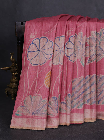 Dusty Pink Printed Tussar Silk Saree
