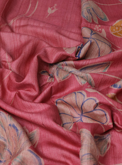 Dusty Pink Printed Tussar Silk Saree