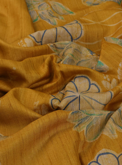 Mustard Printed Tussar Silk Saree