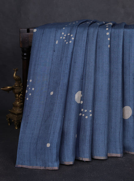 Indigo Blue Printed Tussar Silk Saree