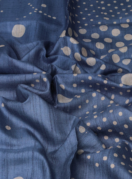 Indigo Blue Printed Tussar Silk Saree