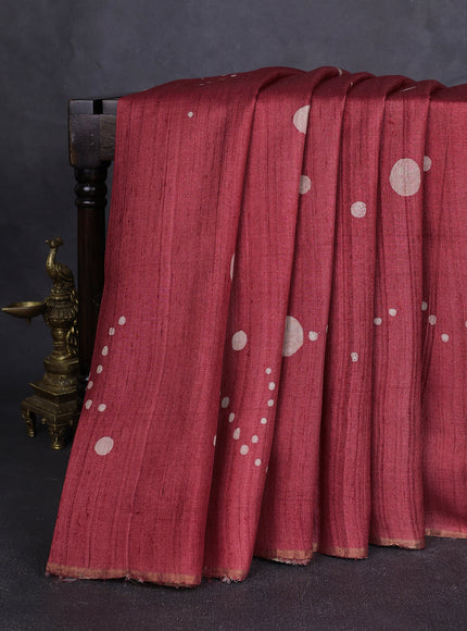 Red Printed Tussar Silk Saree