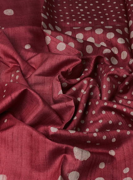 Red Printed Tussar Silk Saree