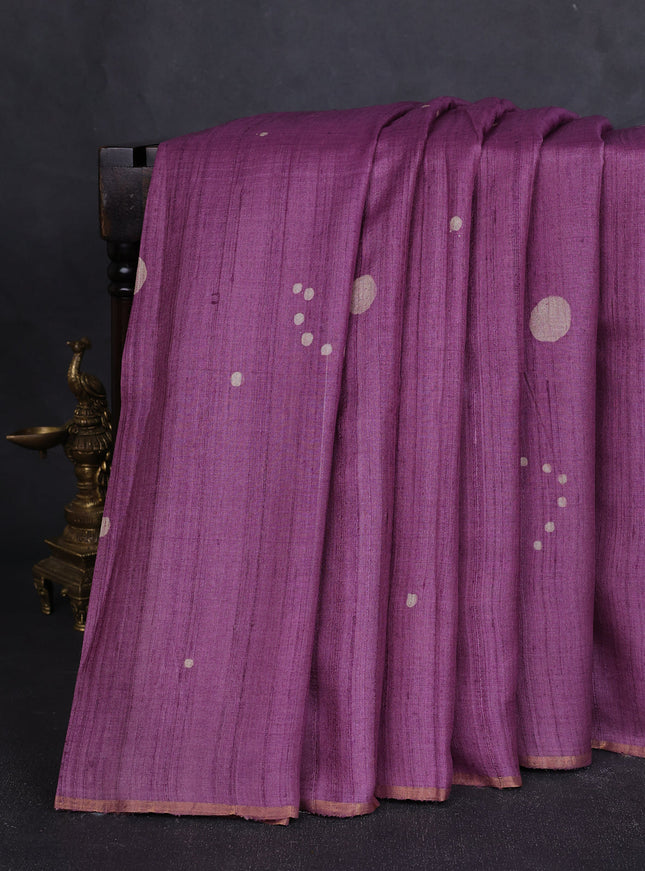 Lavender Printed Tussar Silk Saree