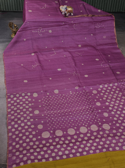 Lavender Printed Tussar Silk Saree