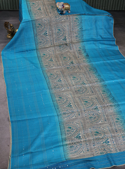 Beige - Firozi Tussar Kantha Embroidery Silk Saree