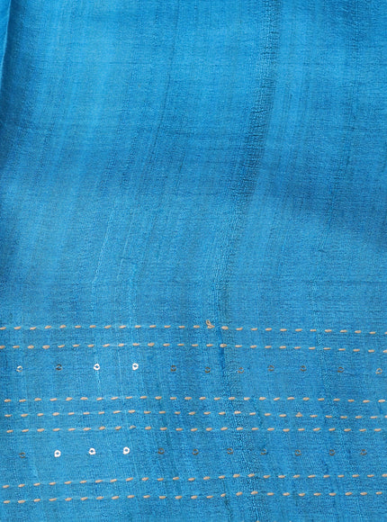 Beige - Firozi Tussar Kantha Embroidery Silk Saree