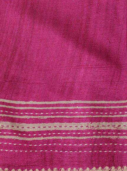 Pink - Light Pink Tussar Kantha Embroidery Silk Saree