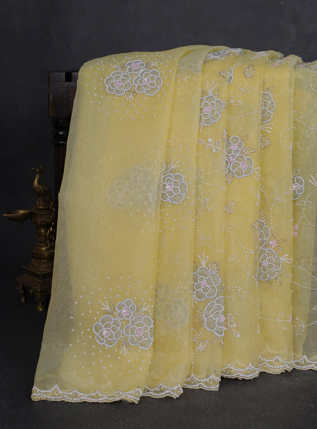 Yellow Organza Embroidery Saree