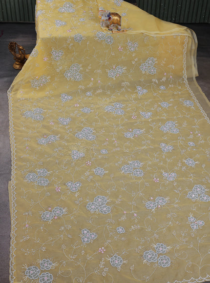 Yellow Organza Embroidery Saree