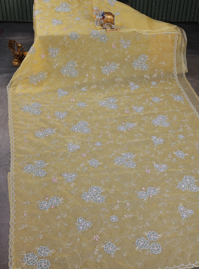 Yellow Organza Embroidery Saree