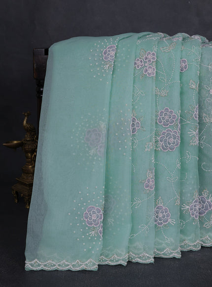 Teal Blue Organza Embroidery Saree