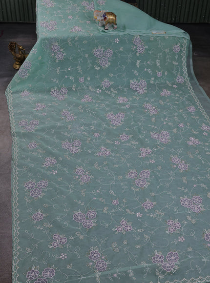 Teal Blue Organza Embroidery Saree